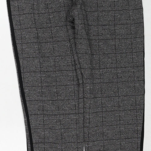 Marks and Spencer Womens Grey Plaid Polyester Trousers Size 8 Regular Drawstring - Side Stripe Detail
