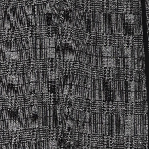 Marks and Spencer Womens Grey Plaid Polyester Trousers Size 8 Regular Drawstring - Side Stripe Detail