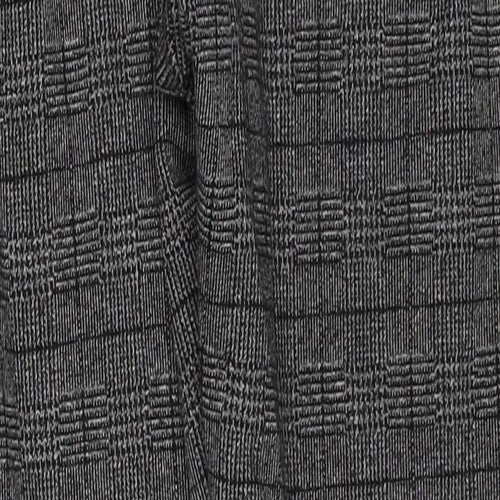 Marks and Spencer Womens Grey Plaid Polyester Trousers Size 8 Regular Drawstring - Side Stripe Detail