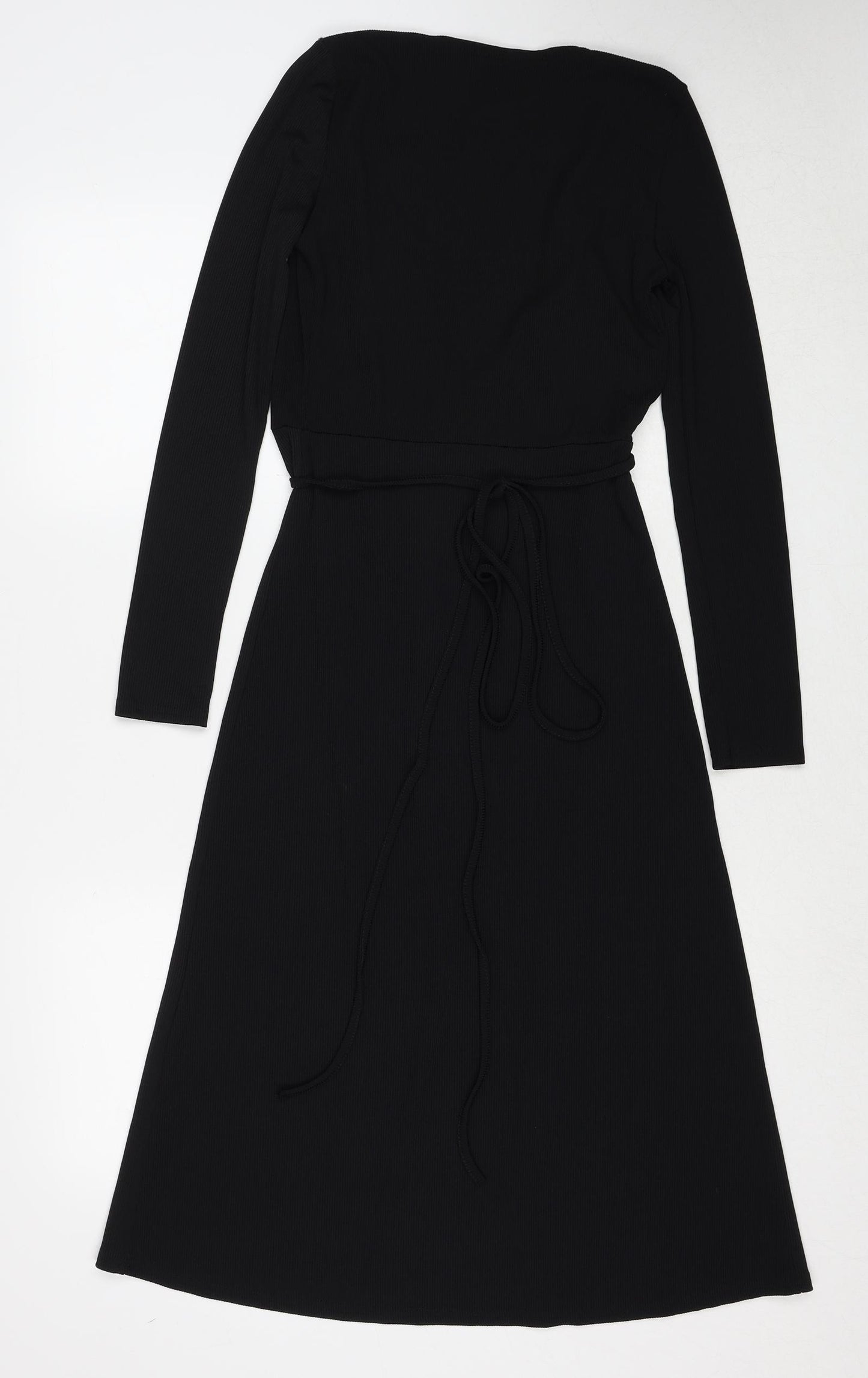 Boohoo Womens Black Polyester Wrap Dress Size 8 Round Neck Tie