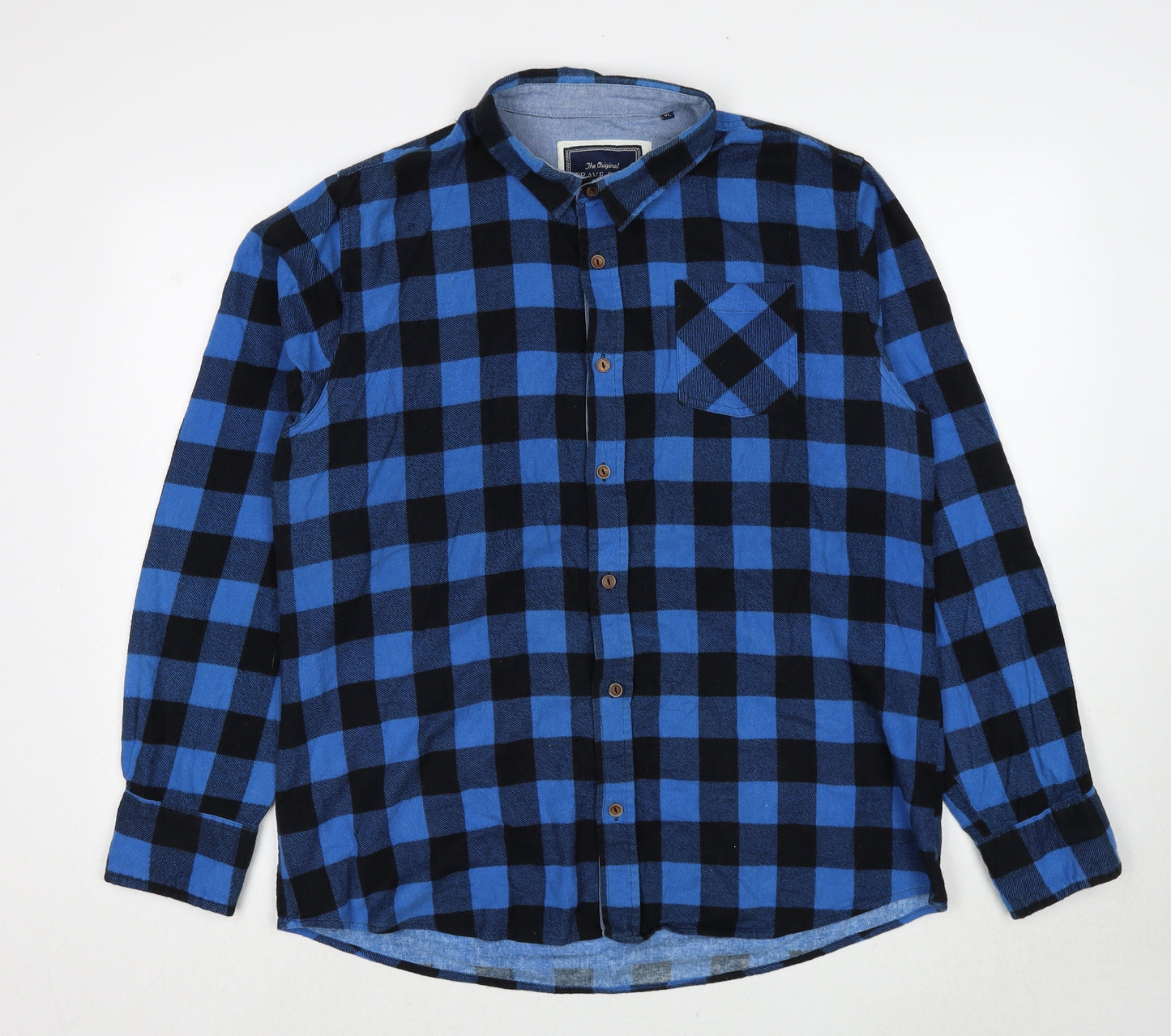 Brave Soul Mens Blue Plaid Cotton Button-Up Size XL Collared Button