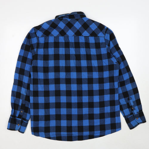 Brave Soul Mens Blue Plaid Cotton Button-Up Size XL Collared Button