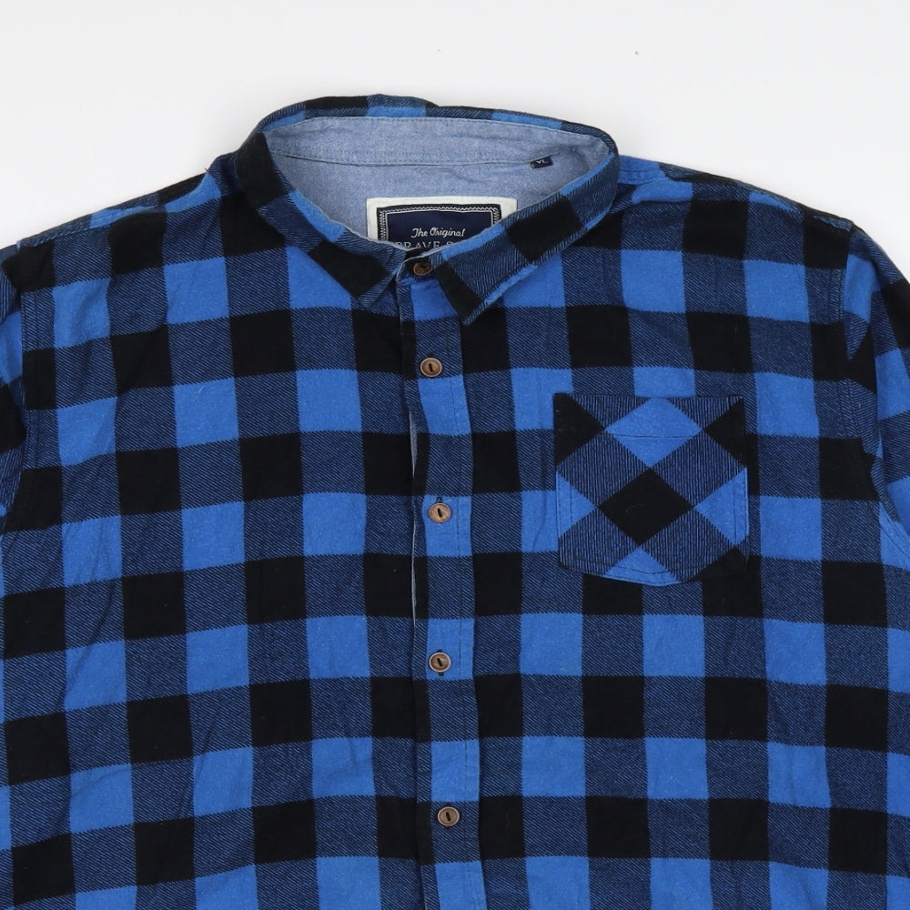Brave Soul Mens Blue Plaid Cotton Button-Up Size XL Collared Button