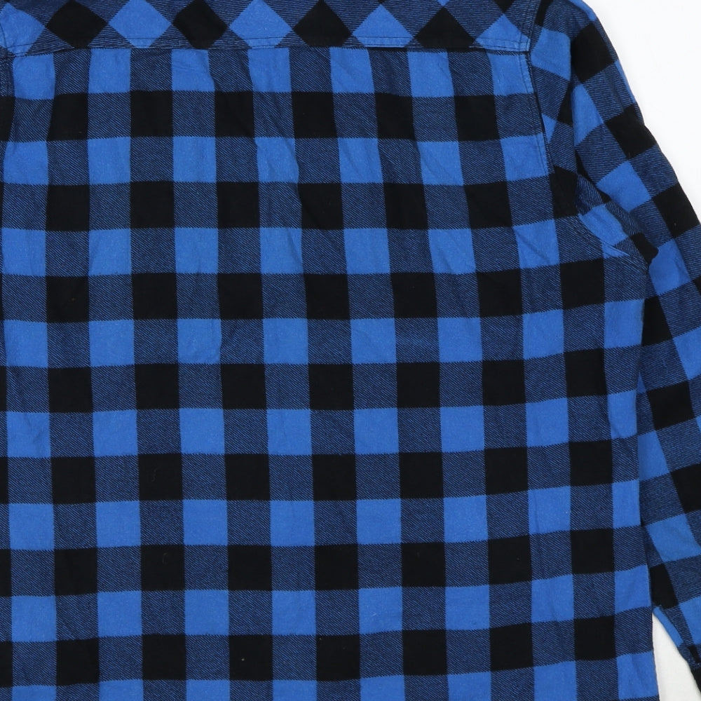 Brave Soul Mens Blue Plaid Cotton Button-Up Size XL Collared Button