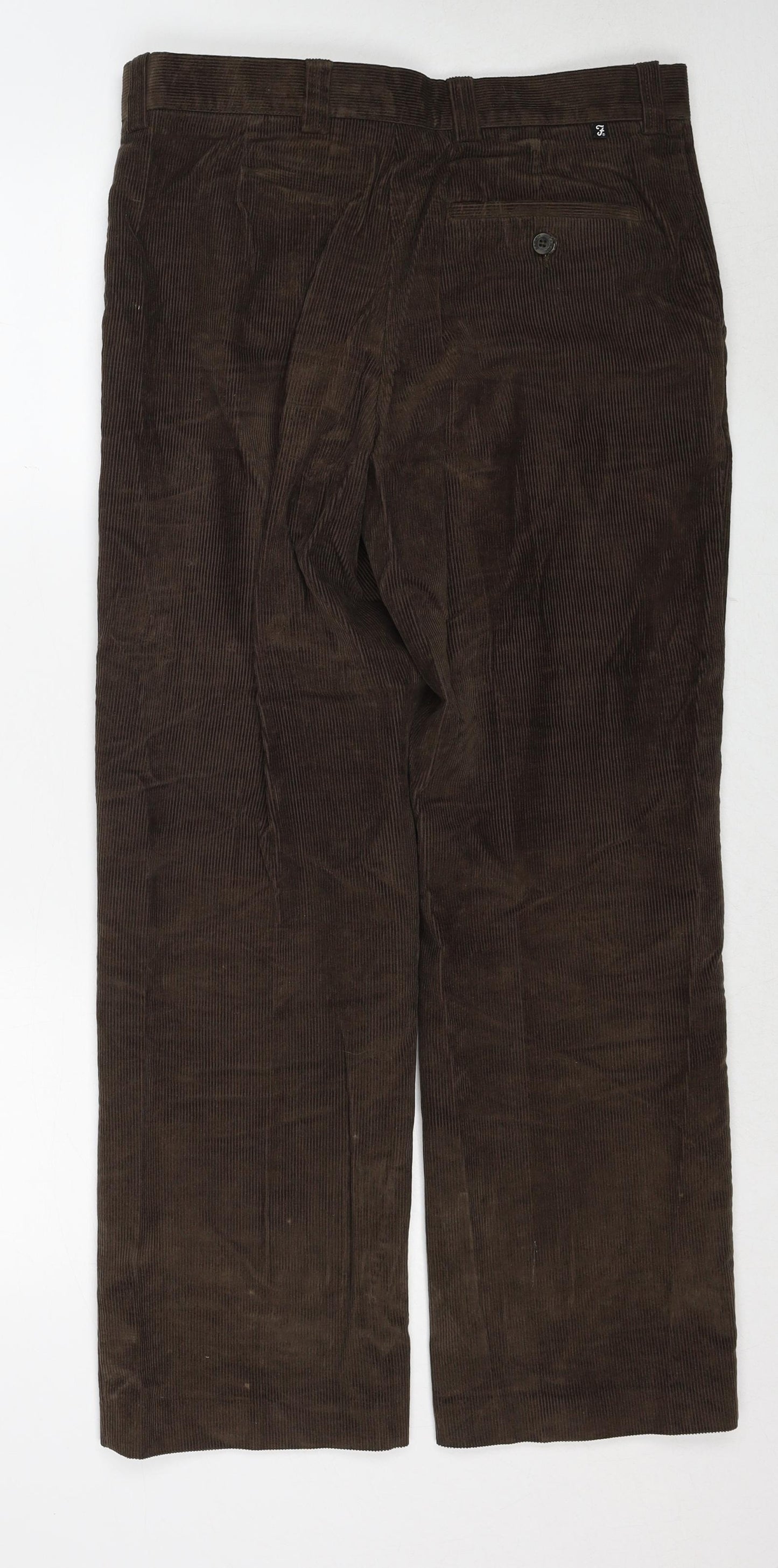 Farah Mens Brown Cotton Trousers Size 34 in L29 in Regular Zip