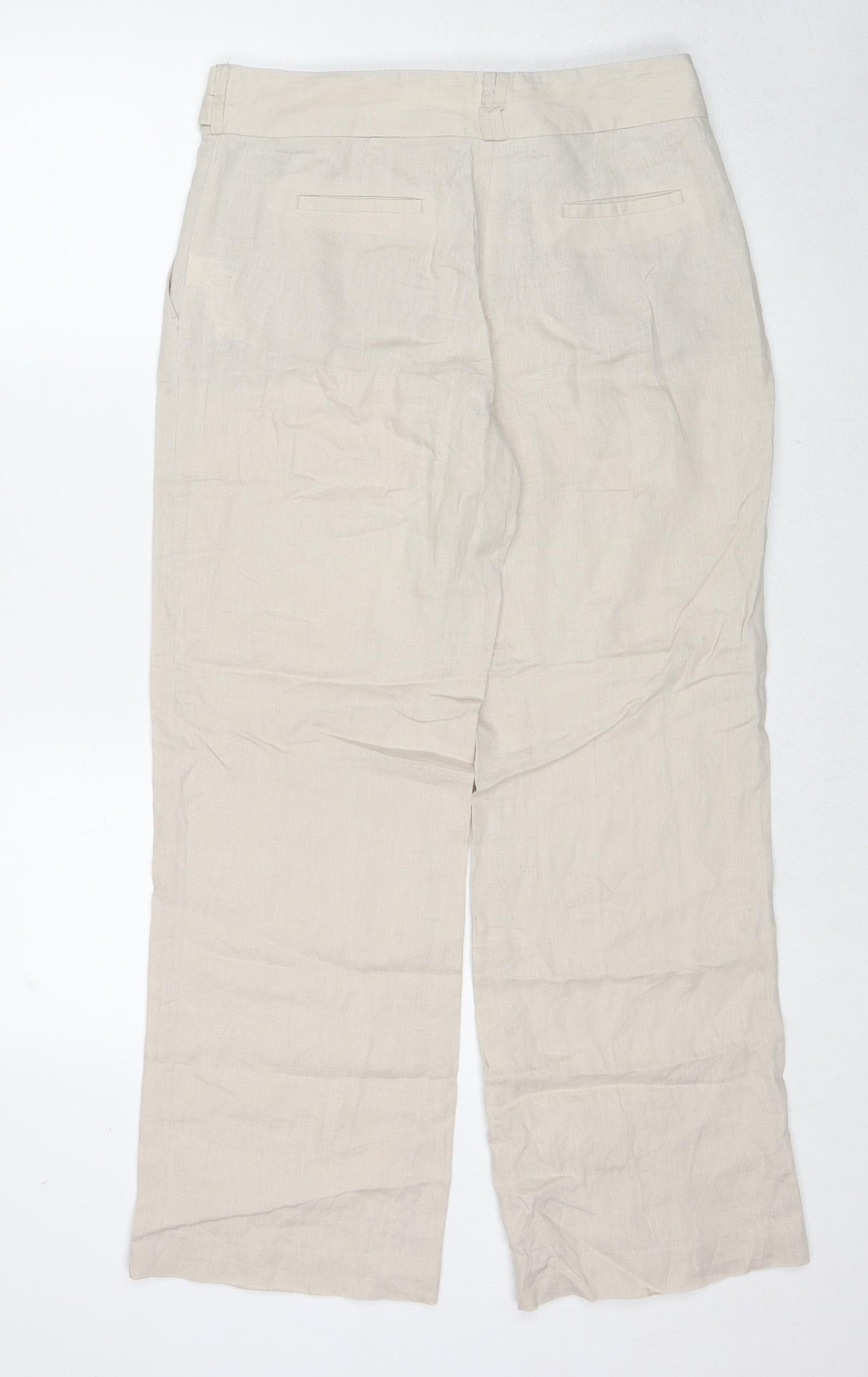 Zara Womens Beige Linen Trousers Size 14 Regular Zip