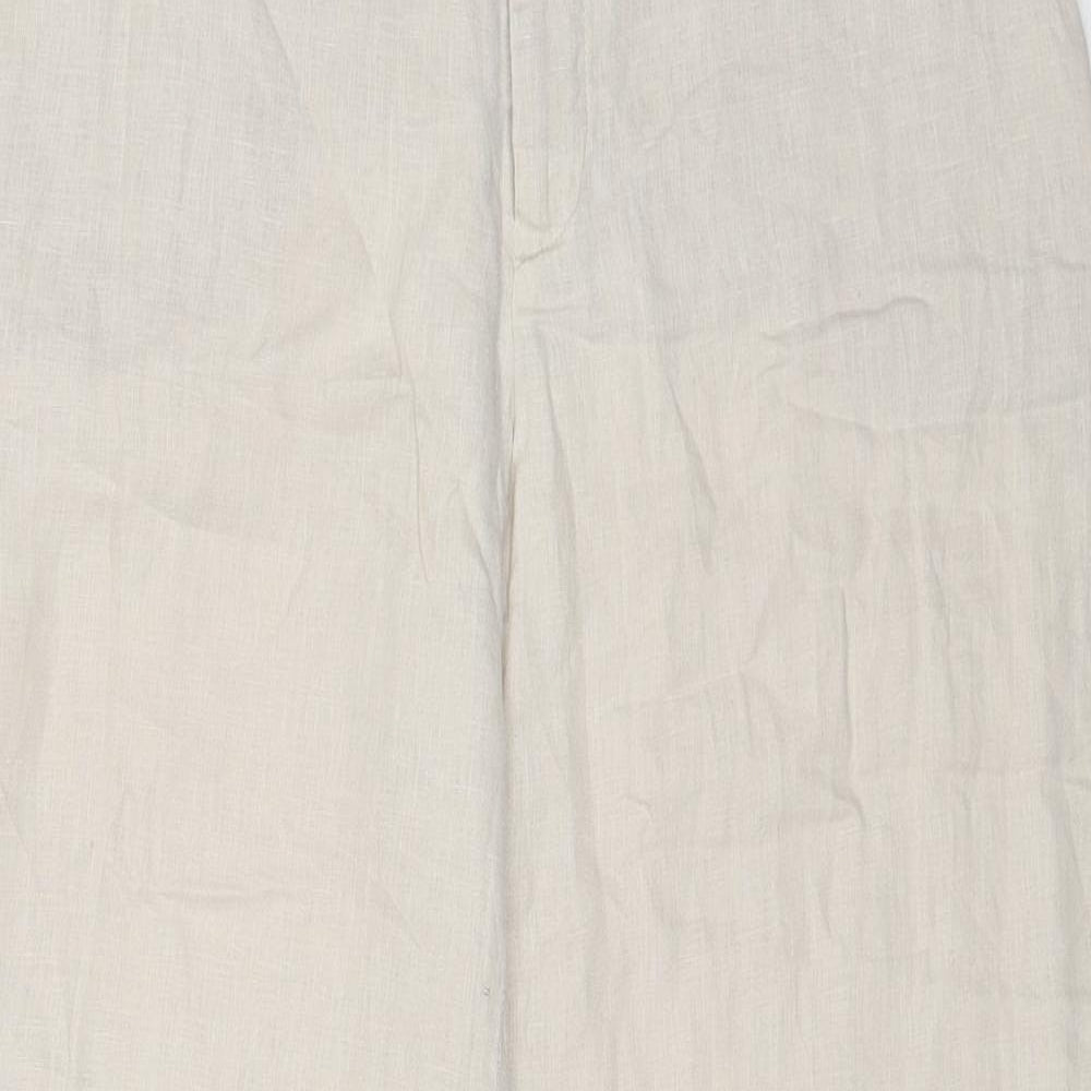 Zara Womens Beige Linen Trousers Size 14 Regular Zip
