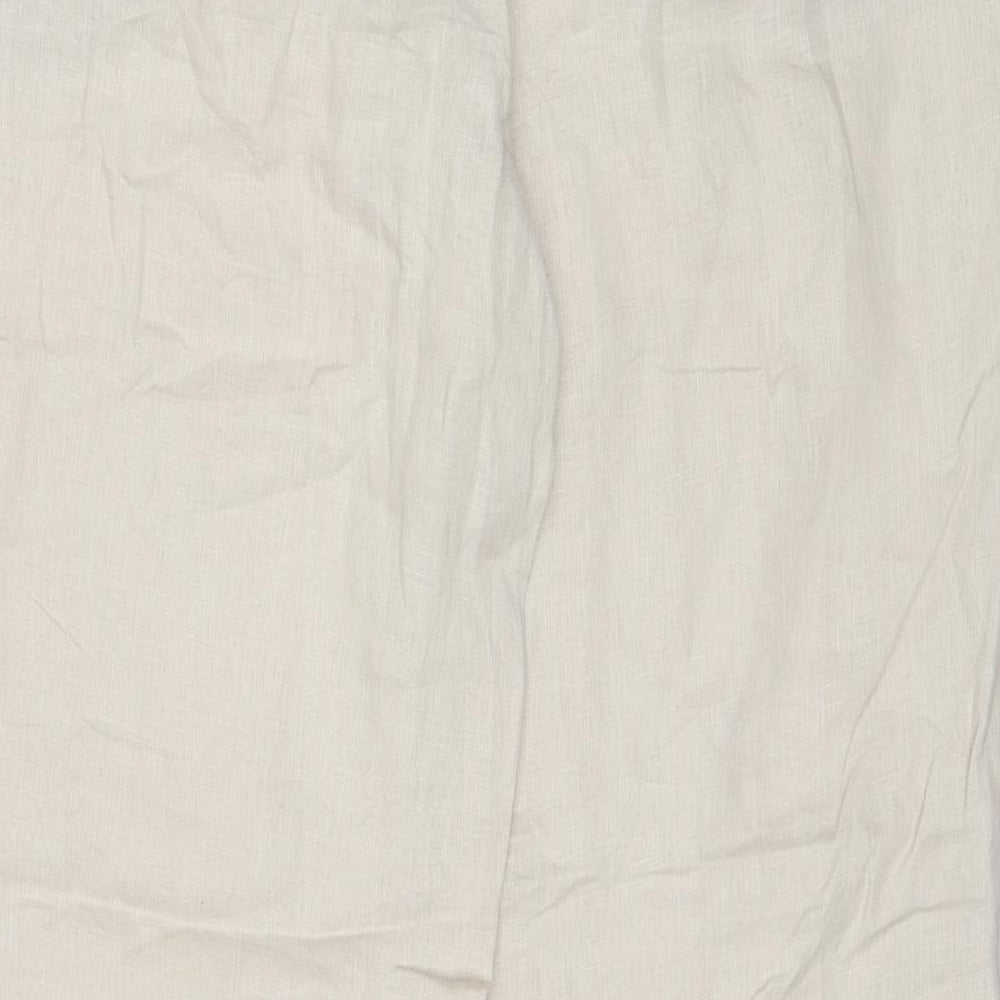 Zara Womens Beige Linen Trousers Size 14 Regular Zip