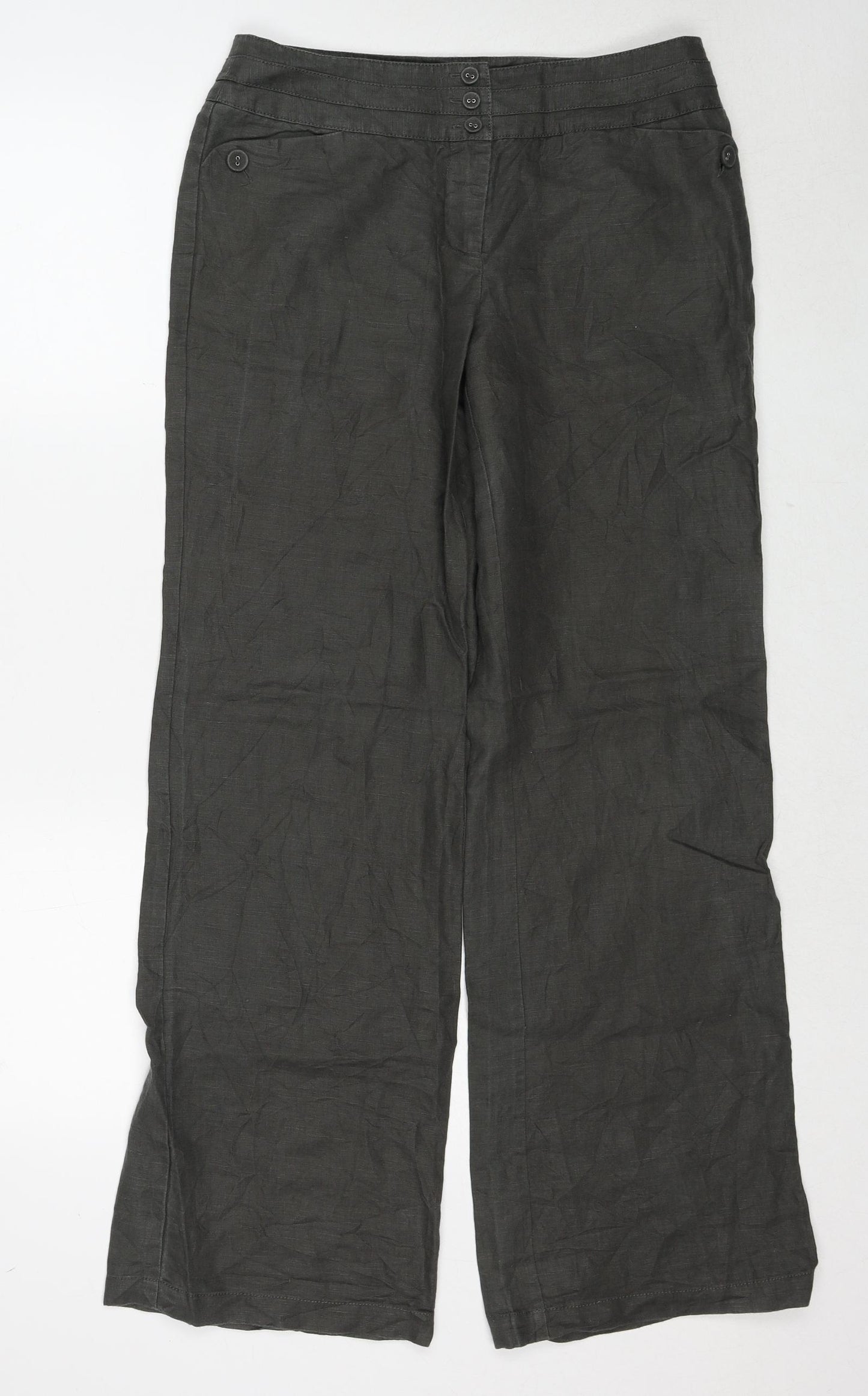 Monsoon Womens Grey Linen Trousers Size 32 in Regular Zip