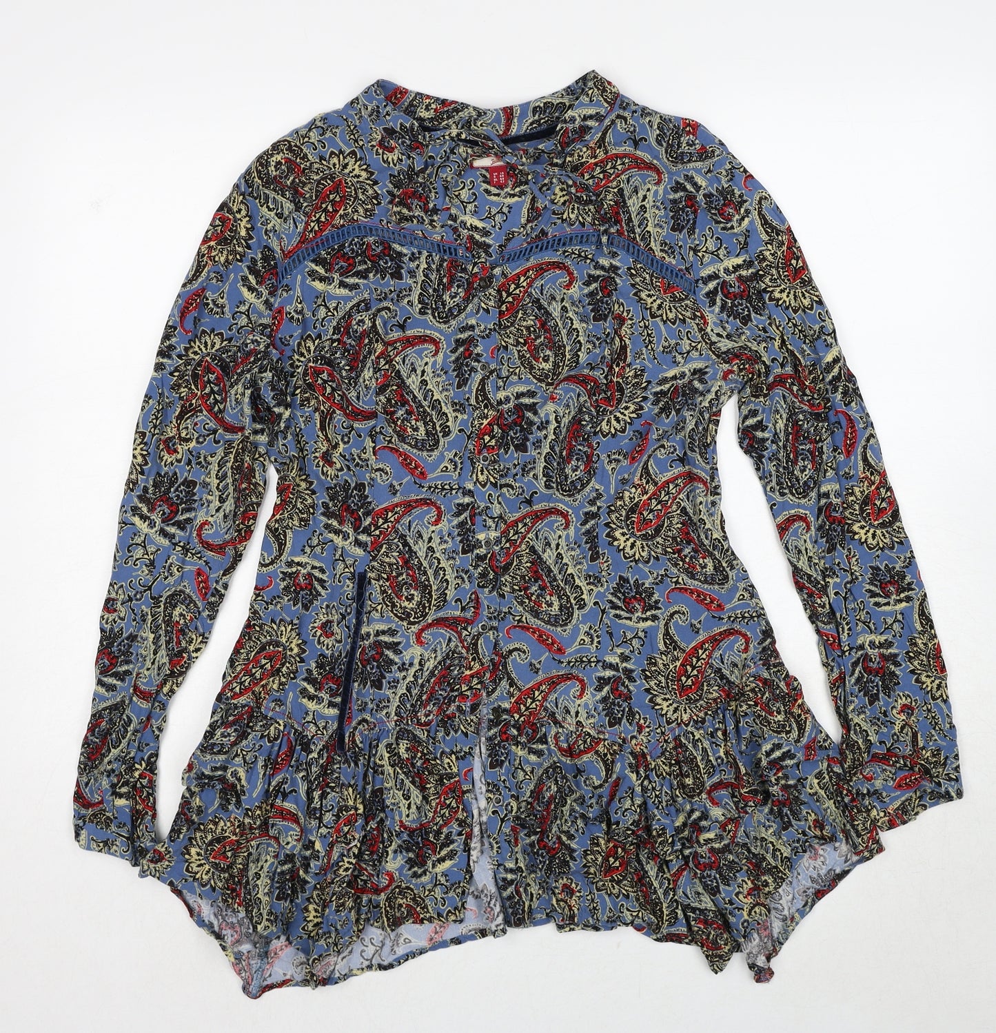 Joe Browns Womens Blue Paisley Cotton Basic Button-Up Size 14 V-Neck