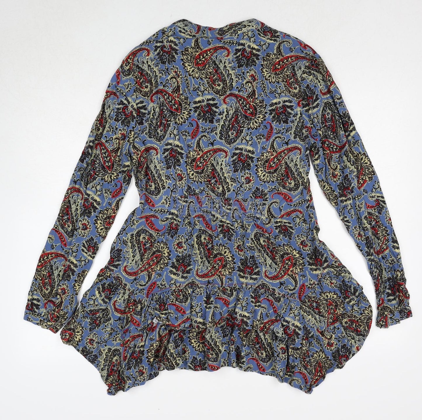 Joe Browns Womens Blue Paisley Cotton Basic Button-Up Size 14 V-Neck