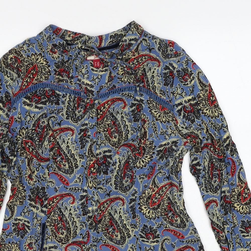 Joe Browns Womens Blue Paisley Cotton Basic Button-Up Size 14 V-Neck