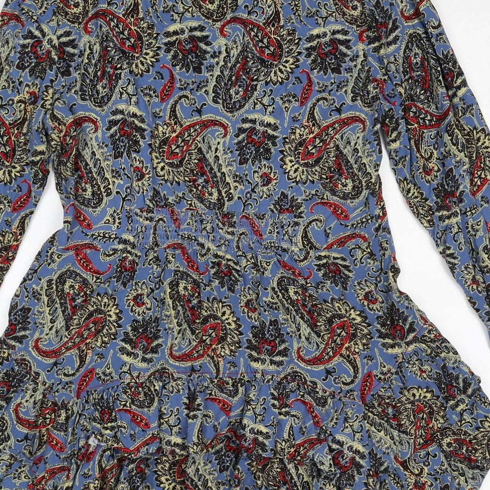 Joe Browns Womens Blue Paisley Cotton Basic Button-Up Size 14 V-Neck