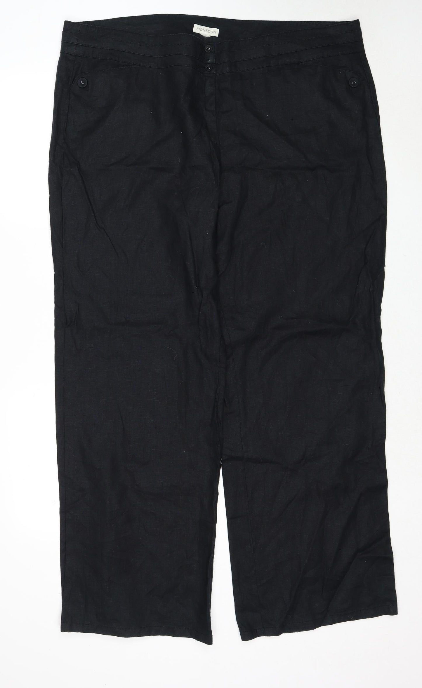 Monsoon Womens Black Linen Trousers Size 44 in Regular Zip