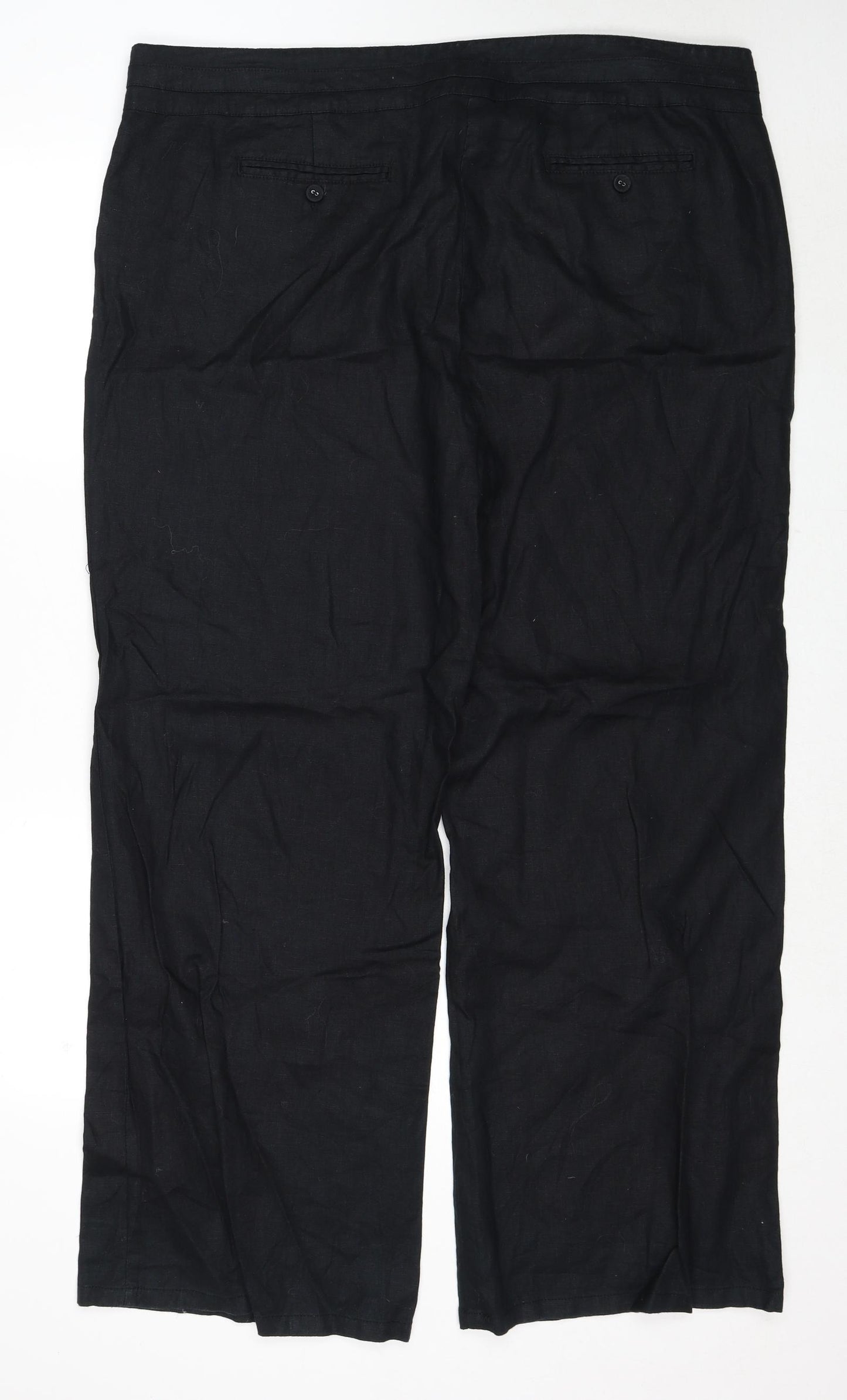 Monsoon Womens Black Linen Trousers Size 44 in Regular Zip