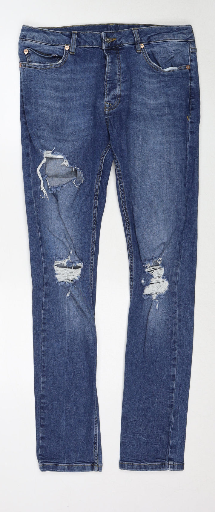 Topman Womens Blue Cotton Skinny Jeans Size 32 in L32 in Regular Zip