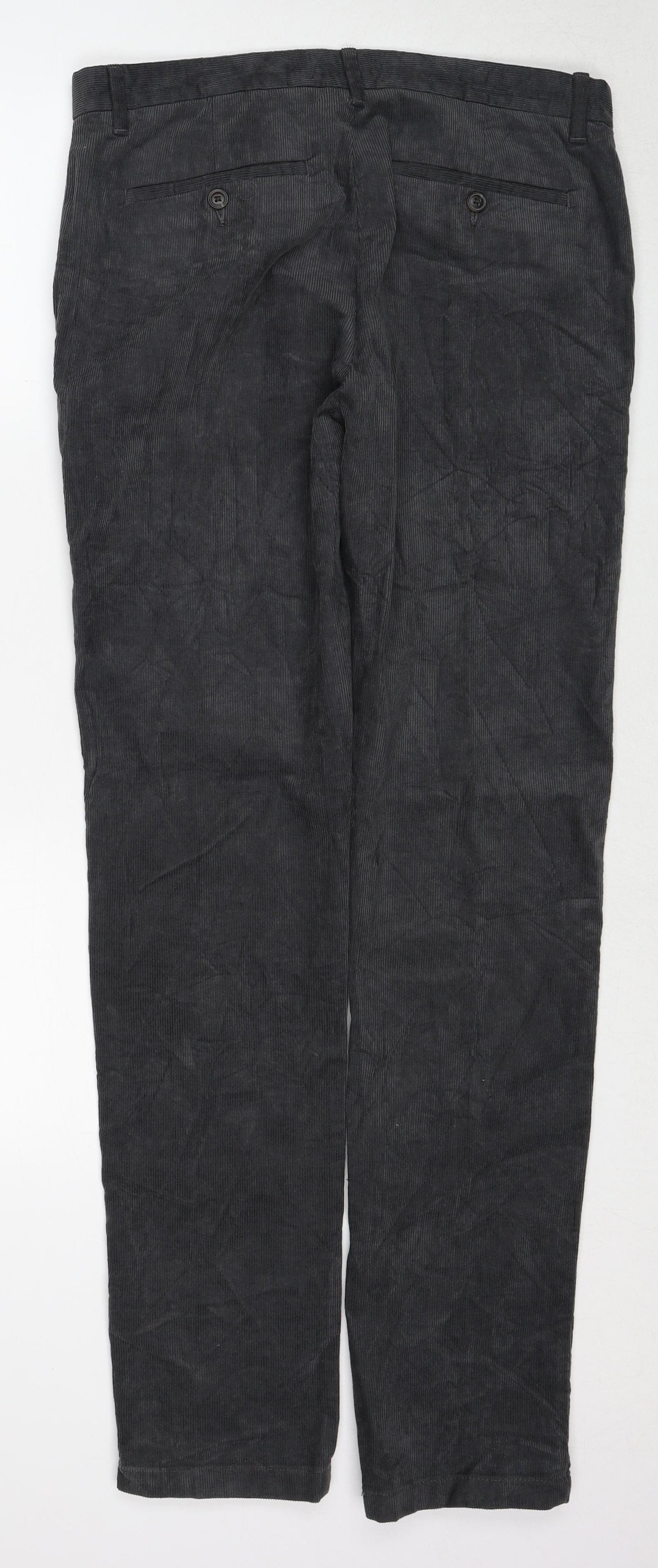Marks and Spencer Mens Grey Cotton Trousers Size 32 in L33 in Regular Zip