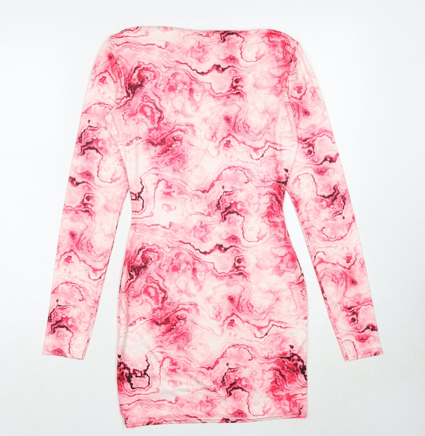 MissyEmpire Womens Pink Geometric Polyester Bodycon Size 10 Square Neck Pullover