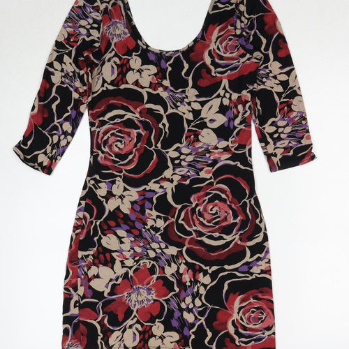 Miso Womens Multicoloured Floral Viscose Mini Size 10 Scoop Neck Pullover