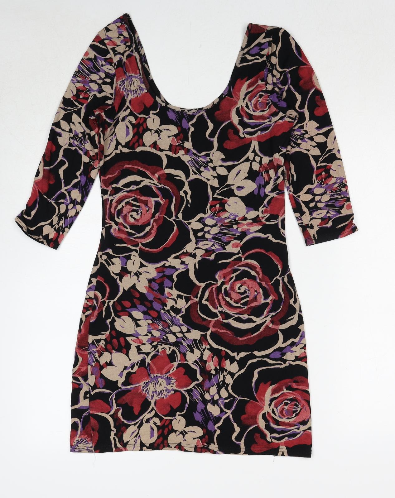 Miso Womens Multicoloured Floral Viscose Mini Size 10 Scoop Neck Pullover