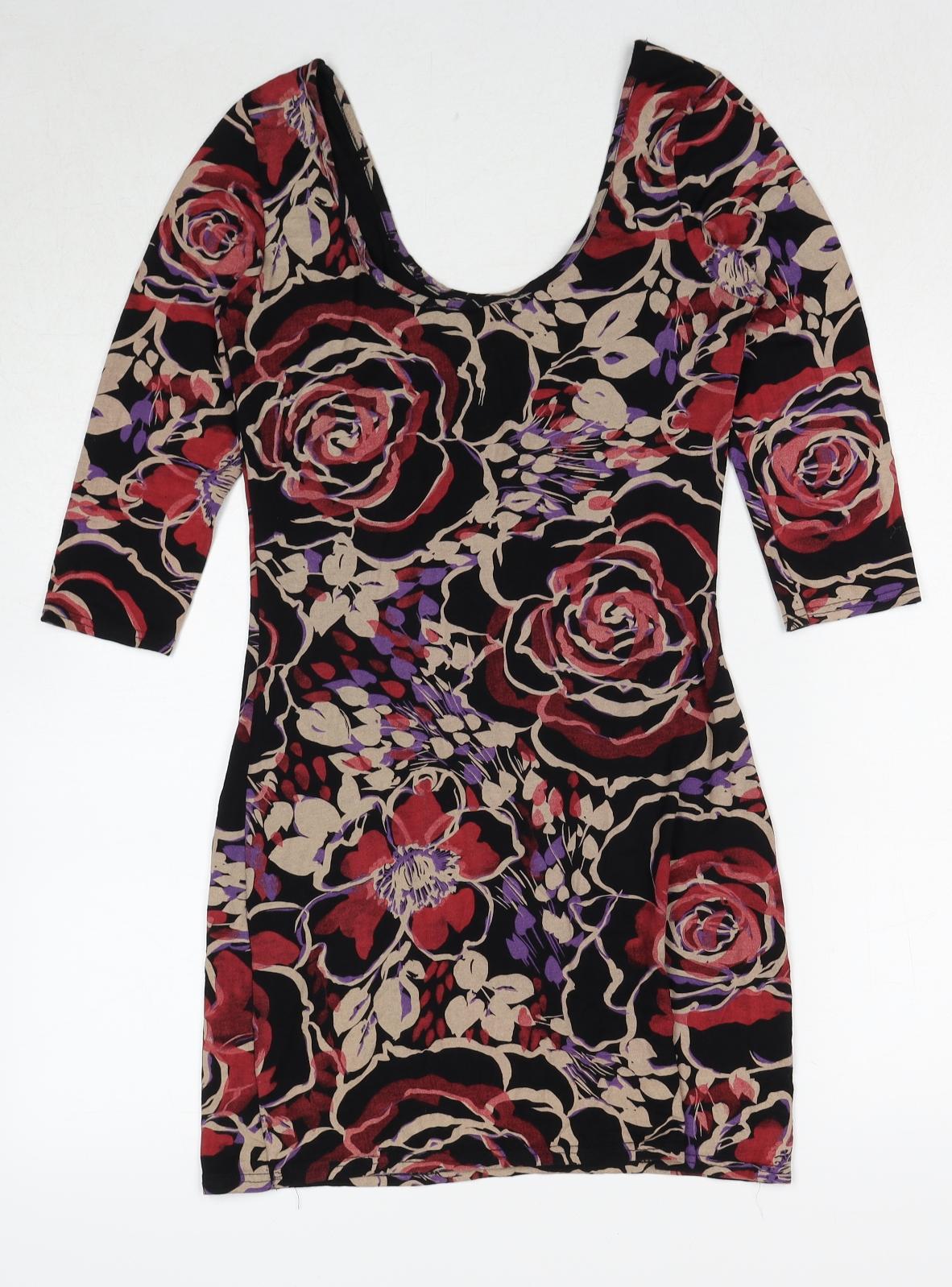 Miso Womens Multicoloured Floral Viscose Mini Size 10 Scoop Neck Pullover