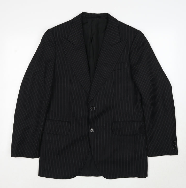Diolen Mens Black Striped Polyester Jacket Suit Jacket Size 40 Regular
