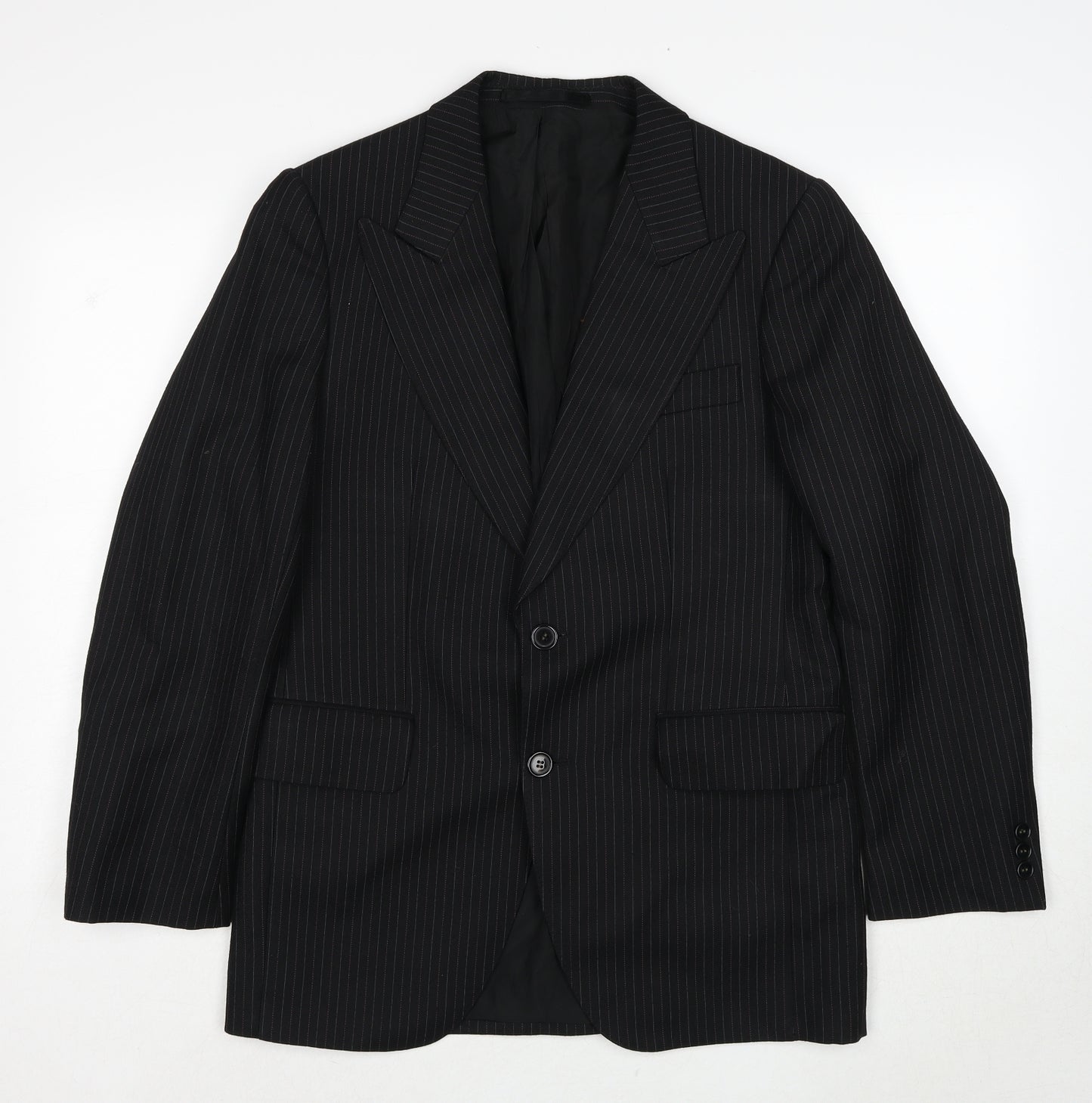 Diolen Mens Black Striped Polyester Jacket Suit Jacket Size 40 Regular