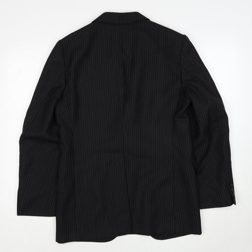 Diolen Mens Black Striped Polyester Jacket Suit Jacket Size 40 Regular