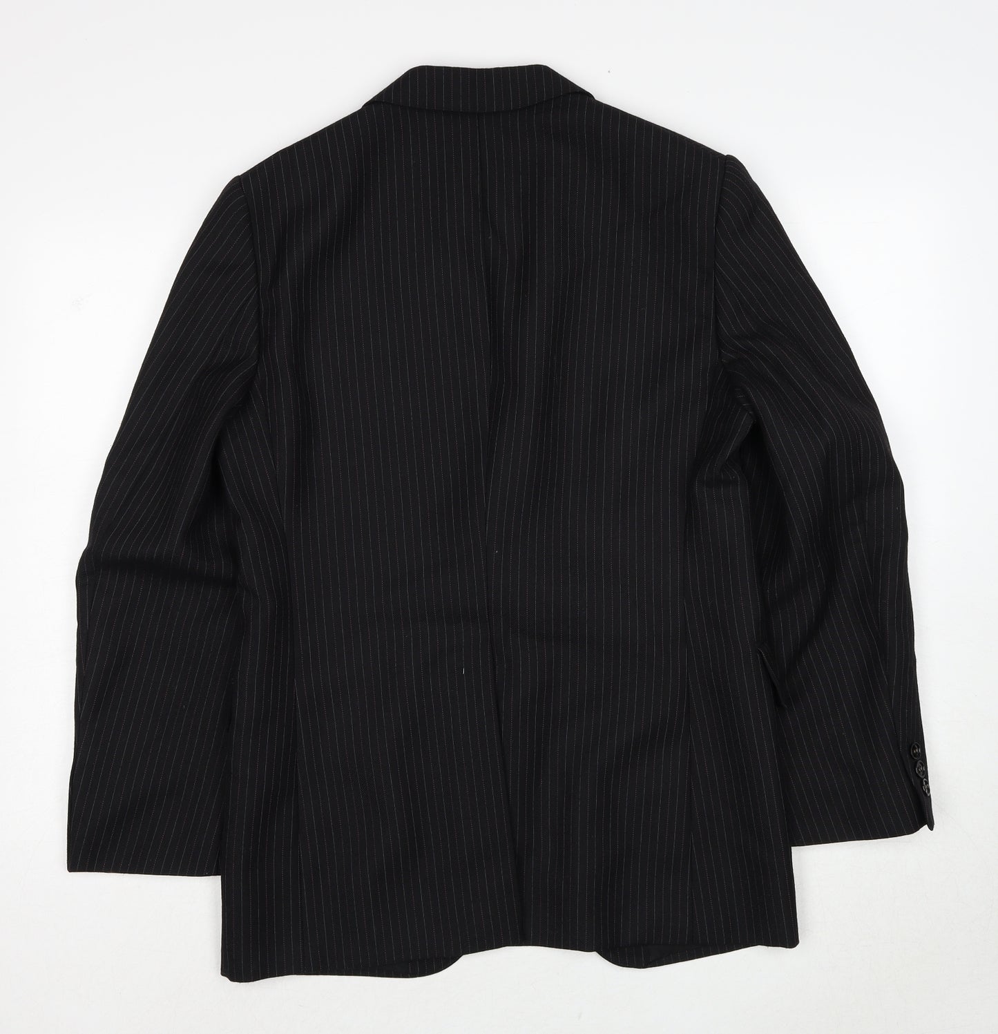 Diolen Mens Black Striped Polyester Jacket Suit Jacket Size 40 Regular