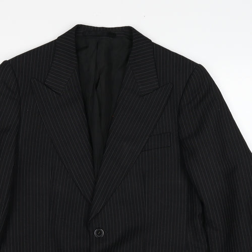 Diolen Mens Black Striped Polyester Jacket Suit Jacket Size 40 Regular