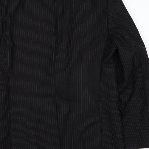 Diolen Mens Black Striped Polyester Jacket Suit Jacket Size 40 Regular