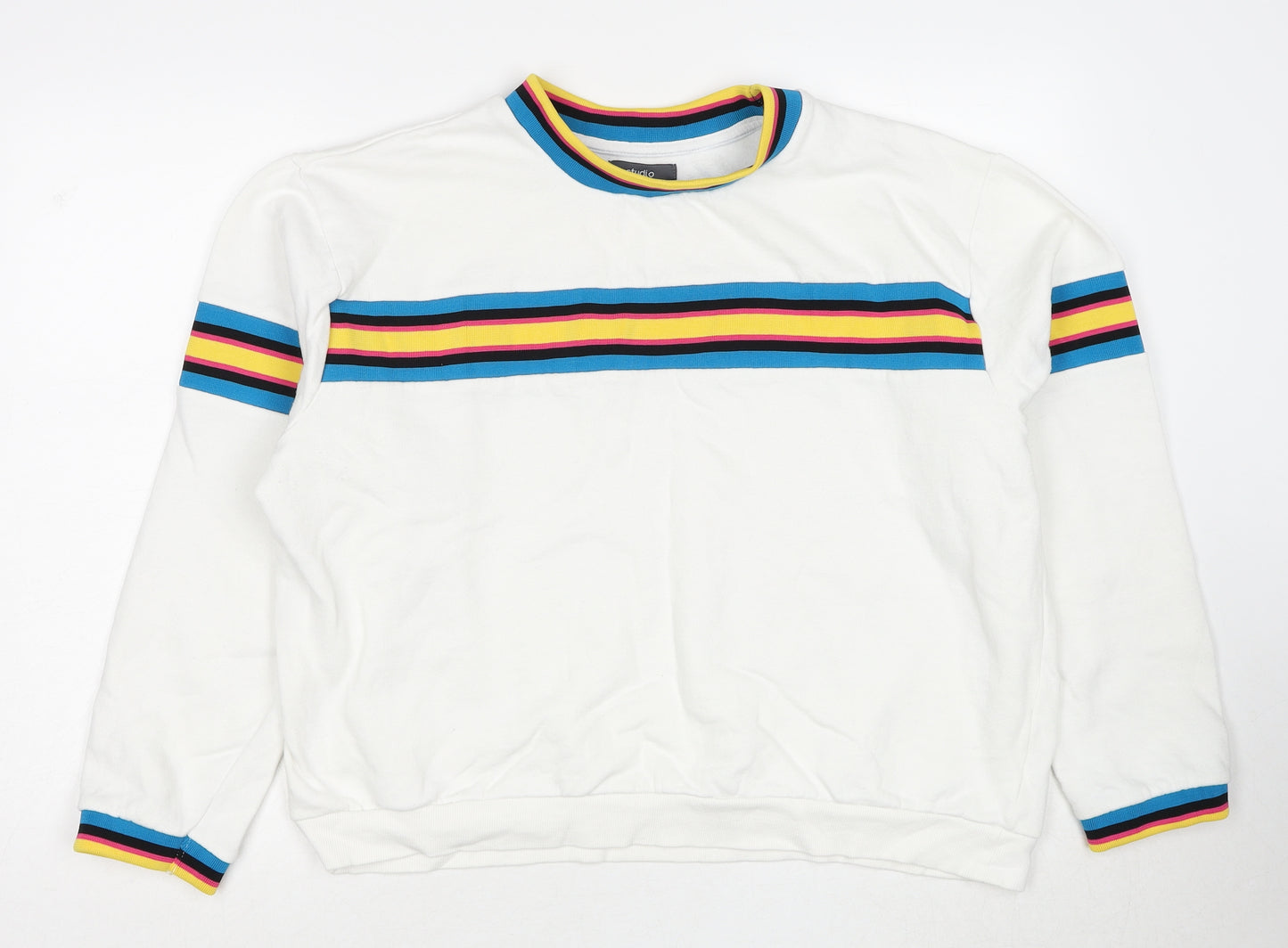 Studio Womens White Striped Cotton Pullover Sweatshirt Size 20 Pullover - Size 20-22