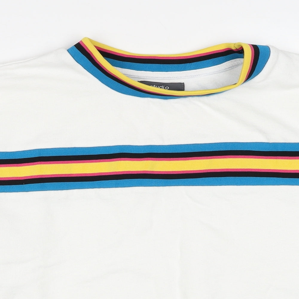 Studio Womens White Striped Cotton Pullover Sweatshirt Size 20 Pullover - Size 20-22