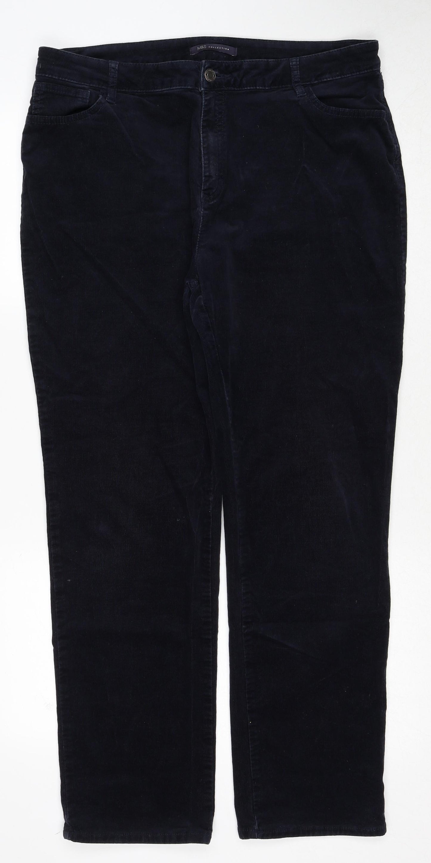 Marks and Spencer Womens Blue Cotton Trousers Size 16 Regular Zip