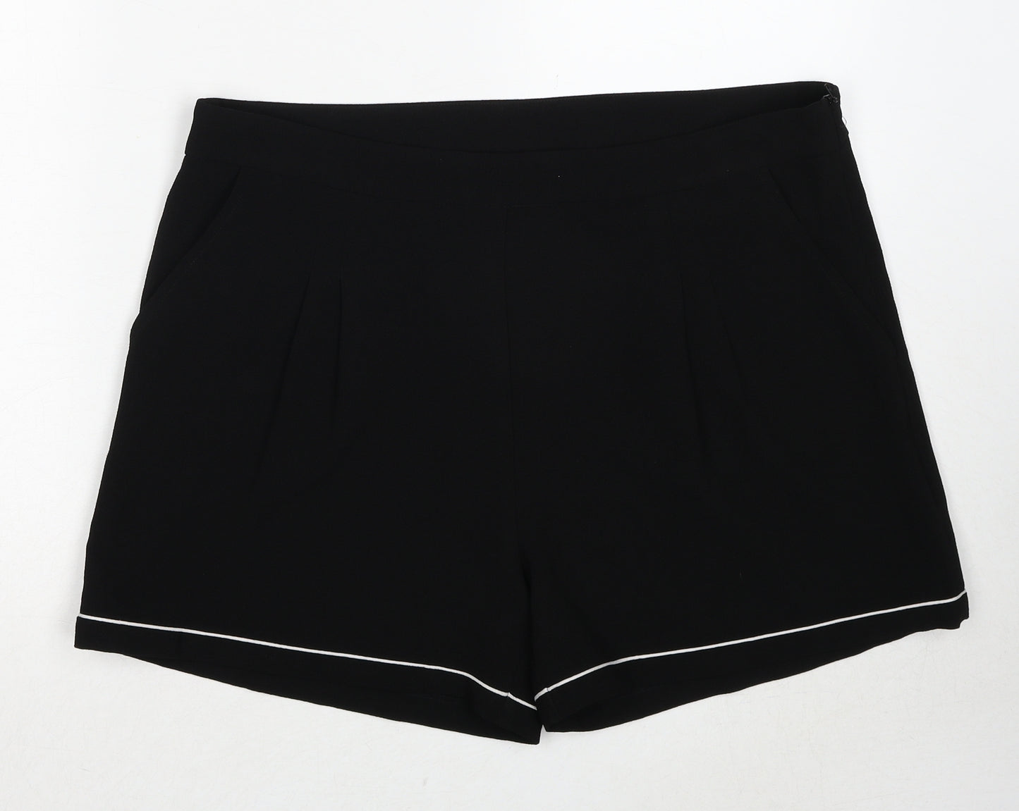 Dorothy Perkins Womens Black Polyester Basic Shorts Size 18 Regular Zip - Contrasting Trim