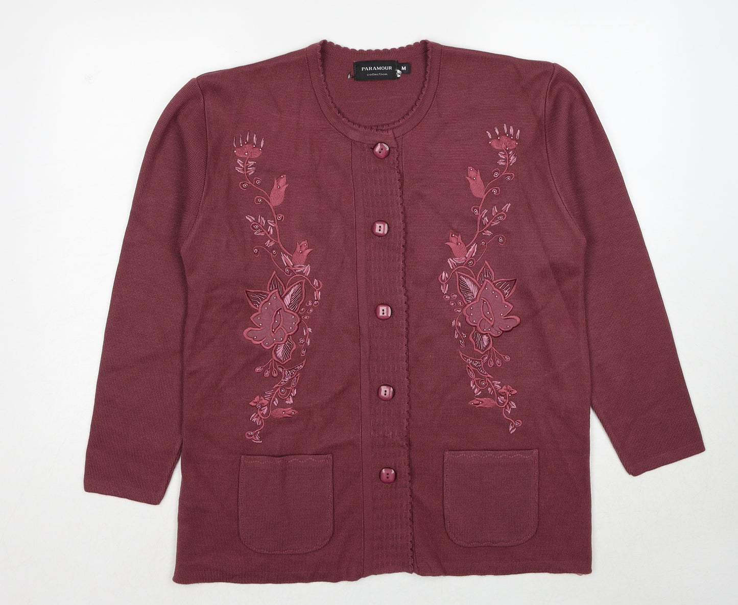 Paramour Womens Red Round Neck Acrylic Cardigan Jumper Size M