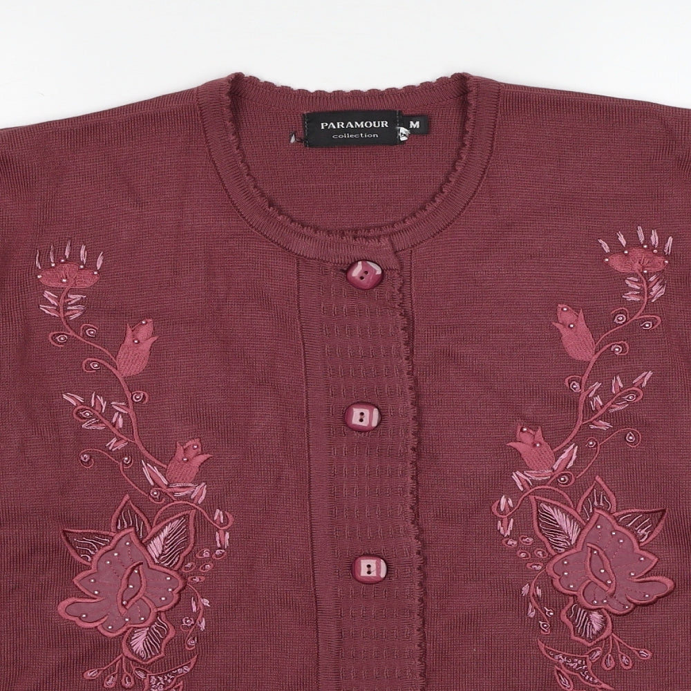 Paramour Womens Red Round Neck Acrylic Cardigan Jumper Size M