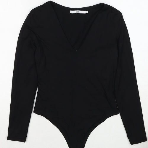 Boa Womens Black Polyester Bodysuit One-Piece Size S Snap