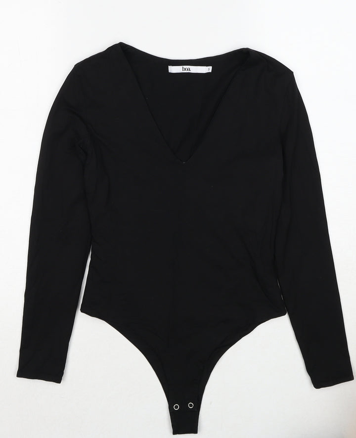 Boa Womens Black Polyester Bodysuit One-Piece Size S Snap