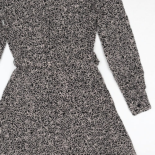 Warehouse Womens Black Geometric Viscose Fit & Flare Size 8 Round Neck Zip