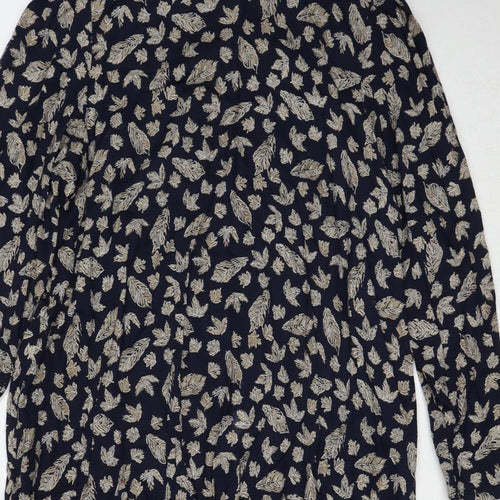 BHS Womens Blue Geometric Viscose A-Line Size 10 Boat Neck Pullover - Tie Detail