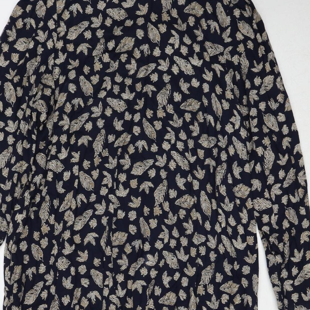 BHS Womens Blue Geometric Viscose A-Line Size 10 Boat Neck Pullover - Tie Detail