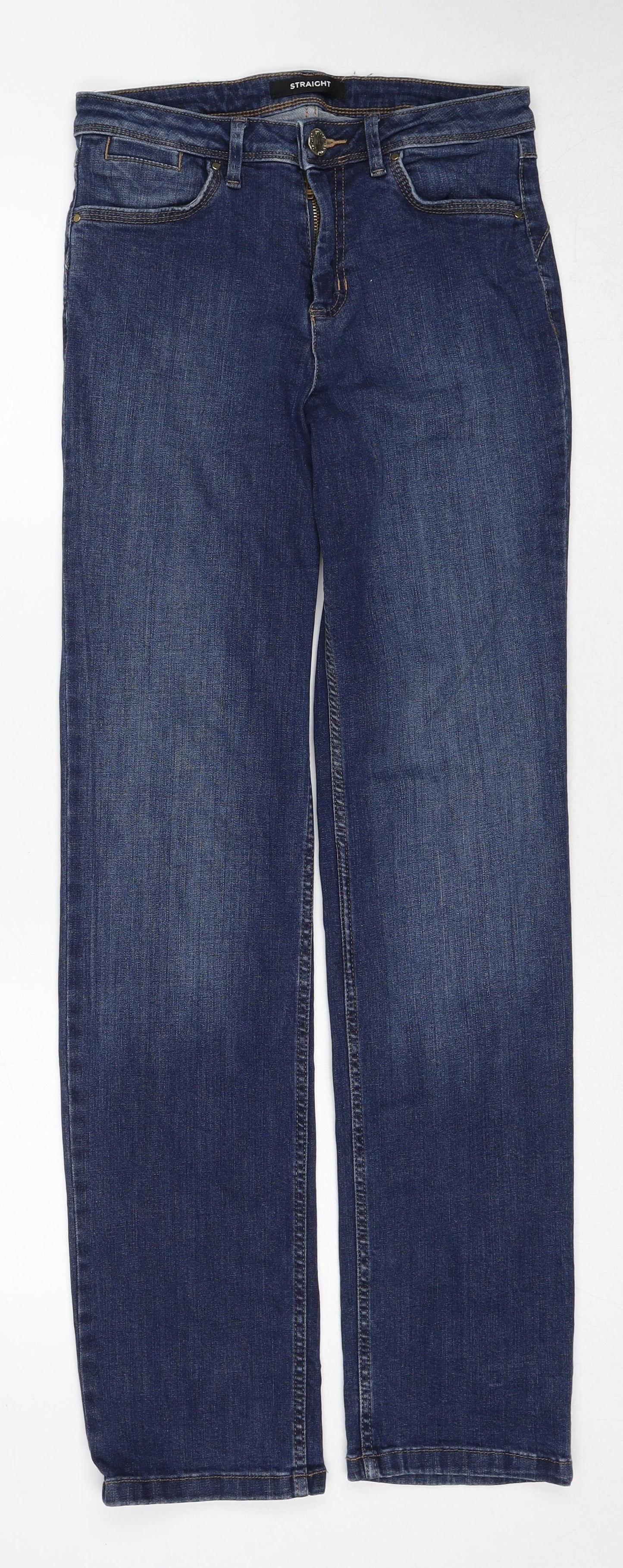 Marks and Spencer Womens Blue Cotton Straight Jeans Size 8 Regular Zip