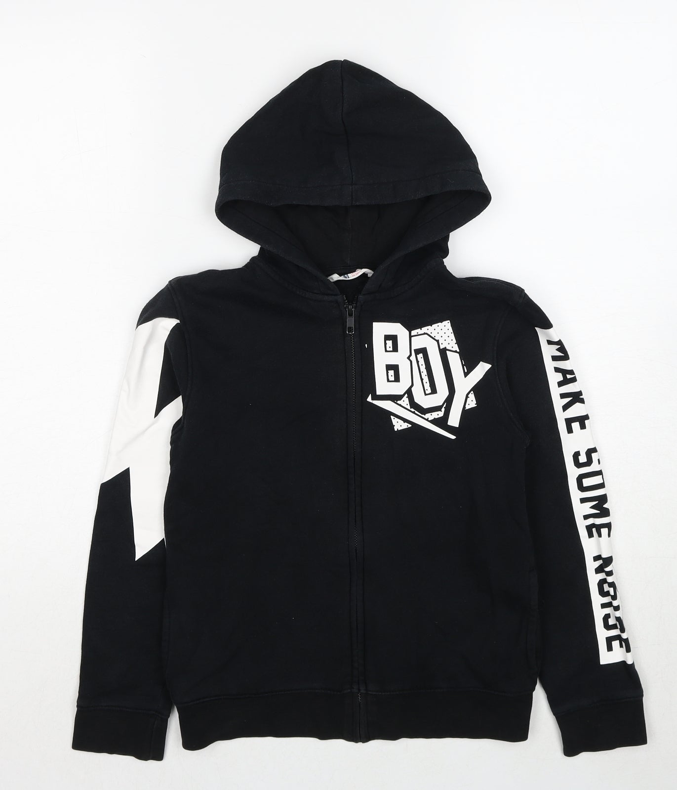 H&M Boys Black Cotton Full Zip Hoodie Size 8-9 Years Zip - Make Some Noise