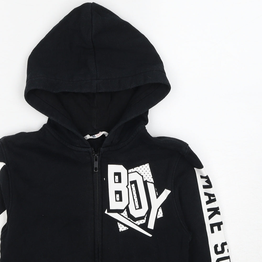 H&M Boys Black Cotton Full Zip Hoodie Size 8-9 Years Zip - Make Some Noise