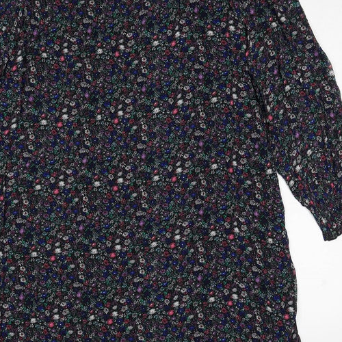 Marks and Spencer Womens Black Floral Viscose A-Line Size 8 Mock Neck Button