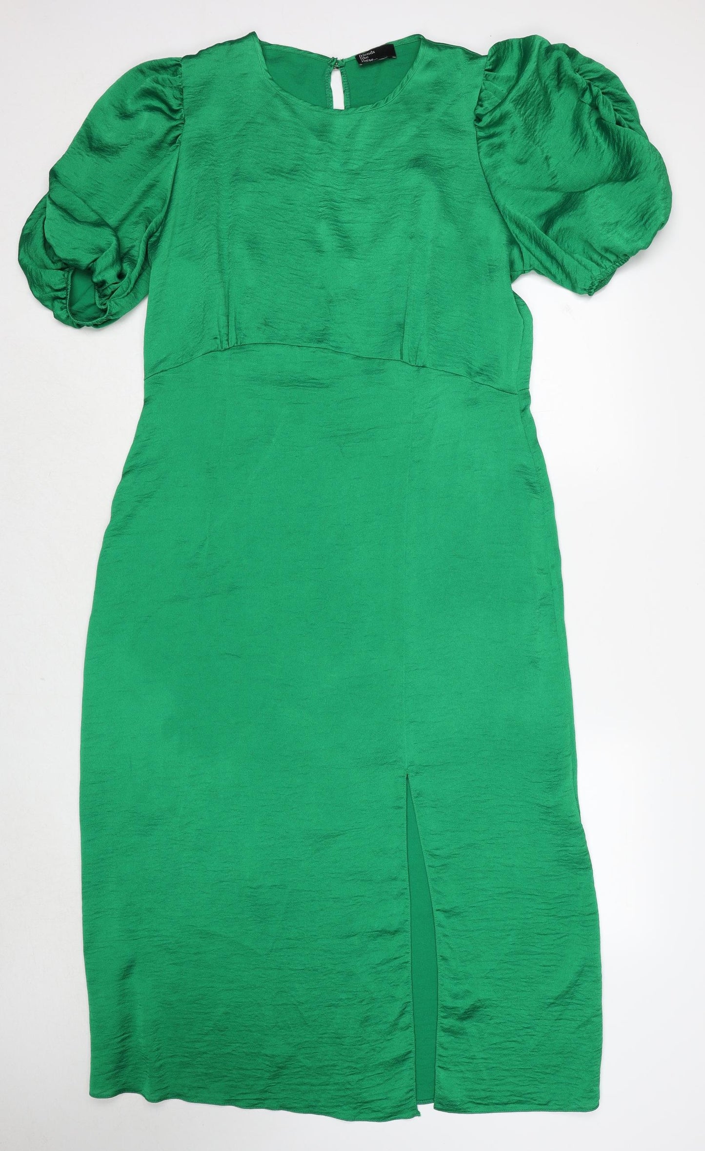 Lipsy Womens Green Polyester Sheath Size XL Boat Neck Zip - Ruched Sleeves