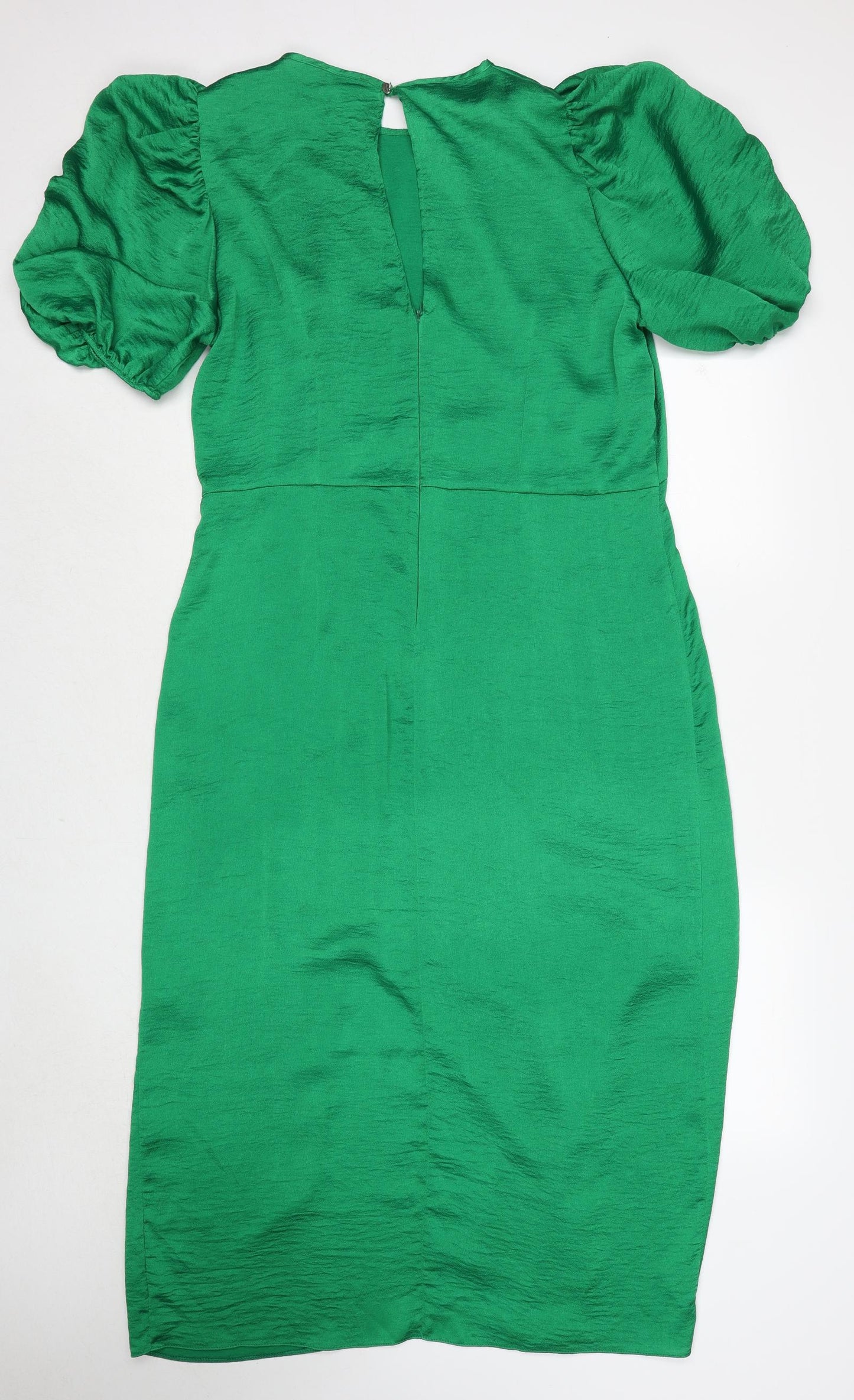 Lipsy Womens Green Polyester Sheath Size XL Boat Neck Zip - Ruched Sleeves