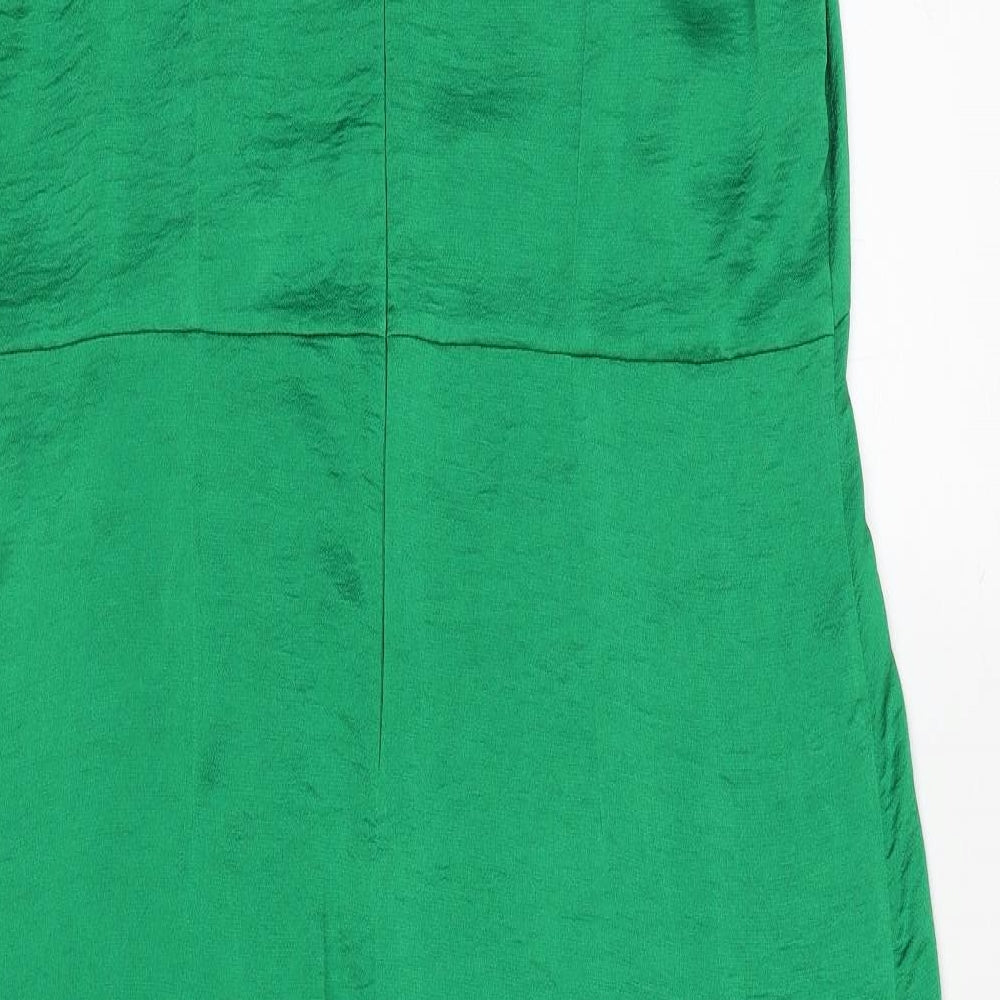 Lipsy Womens Green Polyester Sheath Size XL Boat Neck Zip - Ruched Sleeves