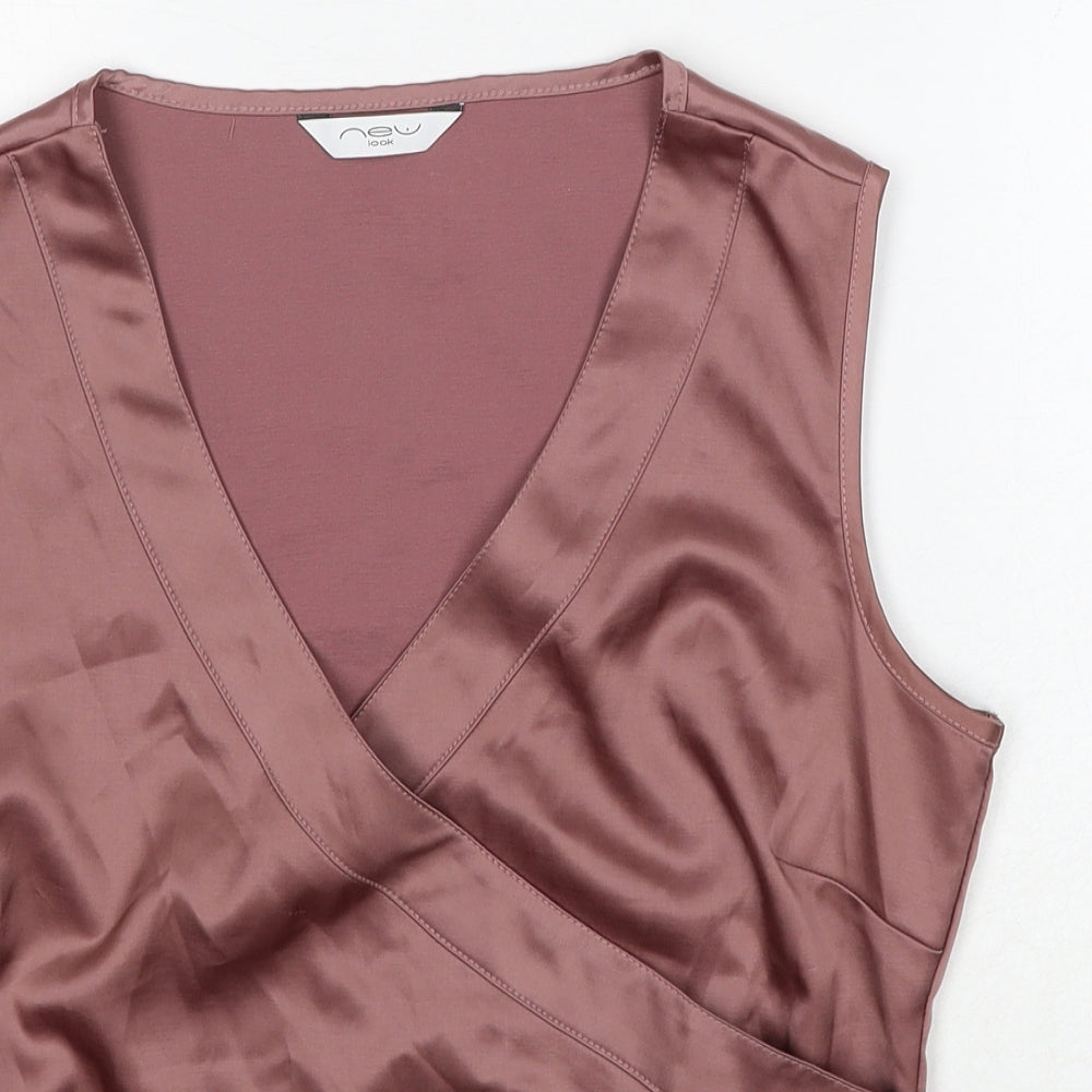 New Look Womens Pink Polyester Basic Tank Size 12 V-Neck